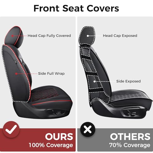Huidasource Silverado Seat Covers, Sierra Seat Covers, Truck Seat Cover for Chevy Silverado/GMC 1500 2007-2013&2019-2026, 2500HD 3500HD 2020-2026 Crew Double Extended Cab Nappa Leather (Full Set/Red) - Image 5