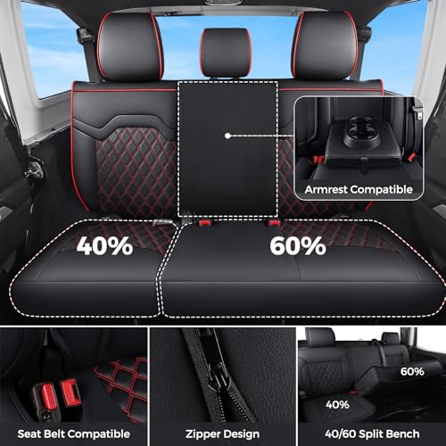Huidasource Silverado Seat Covers, Sierra Seat Covers, Truck Seat Cover for Chevy Silverado/GMC 1500 2007-2013&2019-2026, 2500HD 3500HD 2020-2026 Crew Double Extended Cab Nappa Leather (Full Set/Red) - Image 3