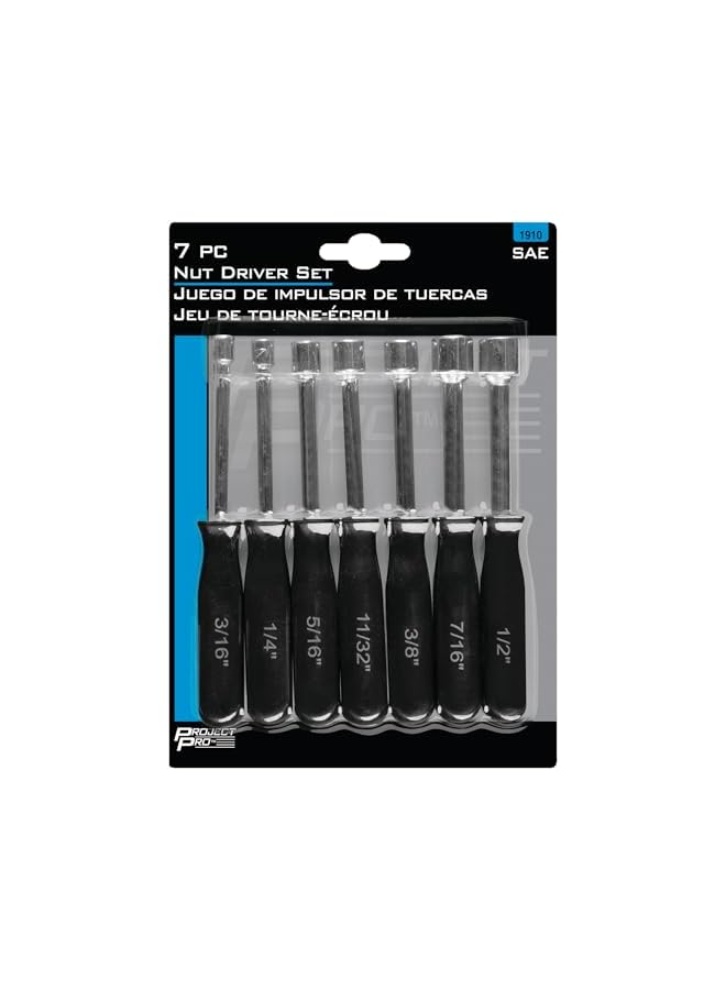 Performance Tool 1910 7-Piece SAE Nut Driver Set for Tightening and Loosening Fasteners with Comfortable Grip Handles and Convenient Storage Case - Image 3