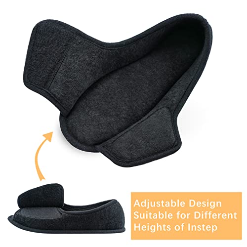 Git-up Women Diabetic Slippers/W Arthritis Edema Adjustable Closure Memory Foam House Shoes Open Toe 7#,Black.. - Image 3
