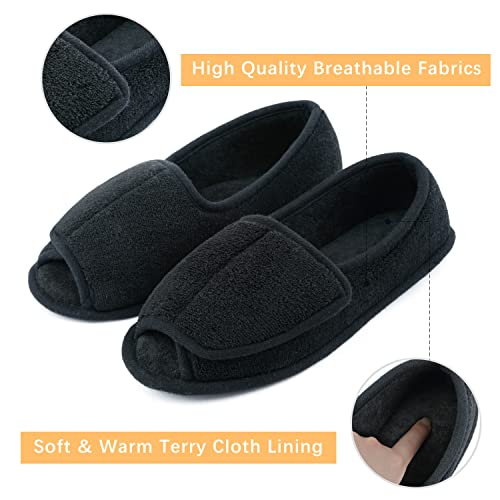 Git-up Women Diabetic Slippers/W Arthritis Edema Adjustable Closure Memory Foam House Shoes Open Toe 7#,Black.. - Image 2