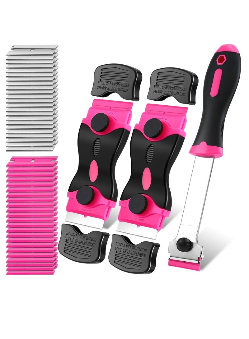 3 Pack Razor Blade Scraper, Premium Razor Scraper Tool with Extra 15 Plastic Razor Blades u0026 15 Metal Blades, Multi-Purpose Cleaning Razor Scraper for Decals, Labels, Caulk, Adhesive, Paint Removal - Image 1