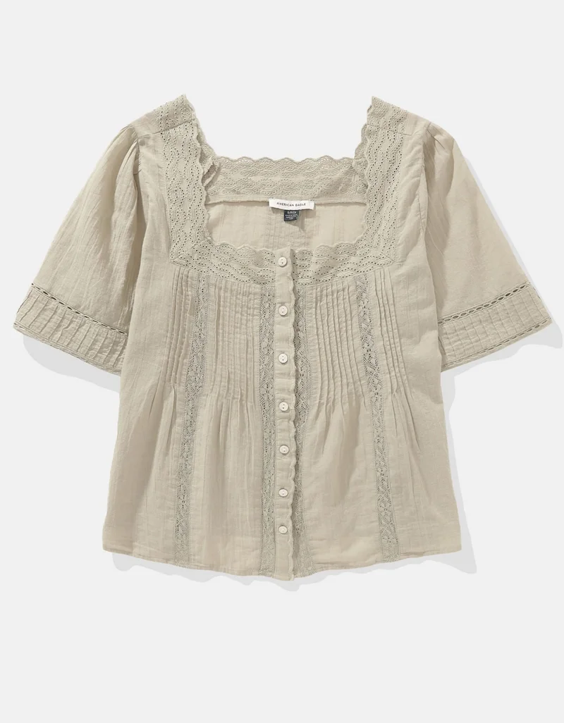 امريكان ايجل بلوزة بأزرار وقبة مربعة