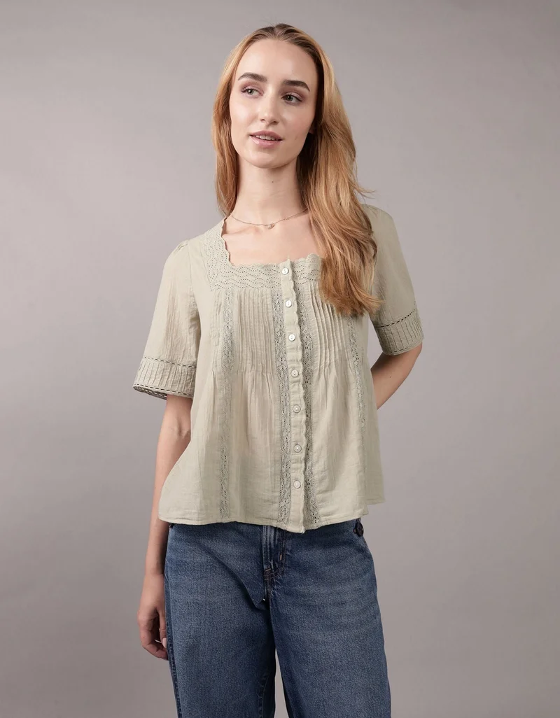 امريكان ايجل بلوزة بأزرار وقبة مربعة