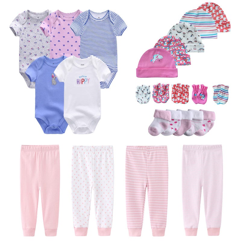 MAMIMAKA Newborn Layette Gift Set Bodysuits Pants for Baby Girl and Boy 24 Piece 100% Cotton Essentials and Accessories - Image 1