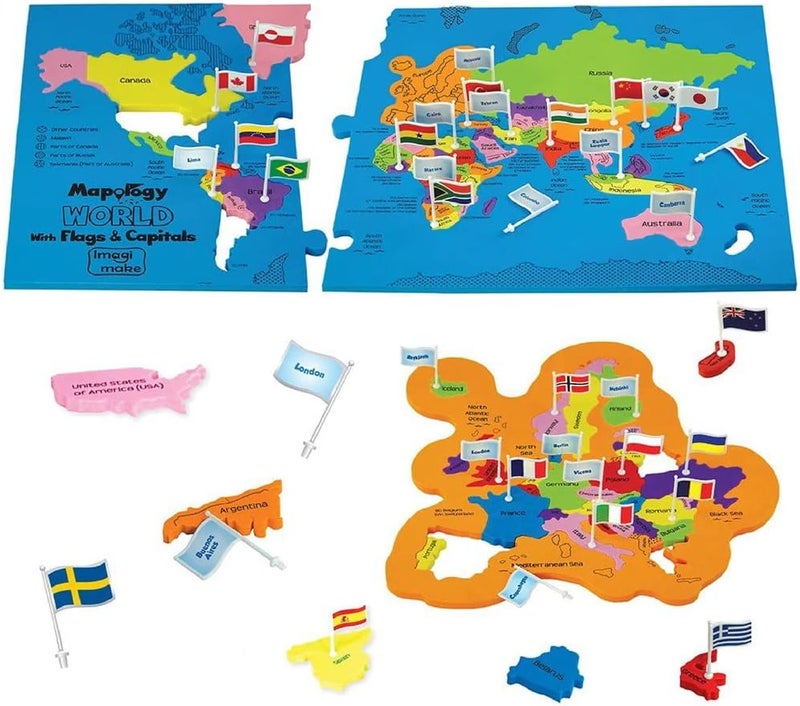Imagimake Mapology World Map Puzzle - Includes Country Flags & Capitals | Fun Jigsaw Puzzle Kids Ages 5-8 | Educational Toys for Ages 8-13 | Geography Gifts for Girls & Boys 5, 6, 7, 8, 9, 10, 11, 12 - Image 1