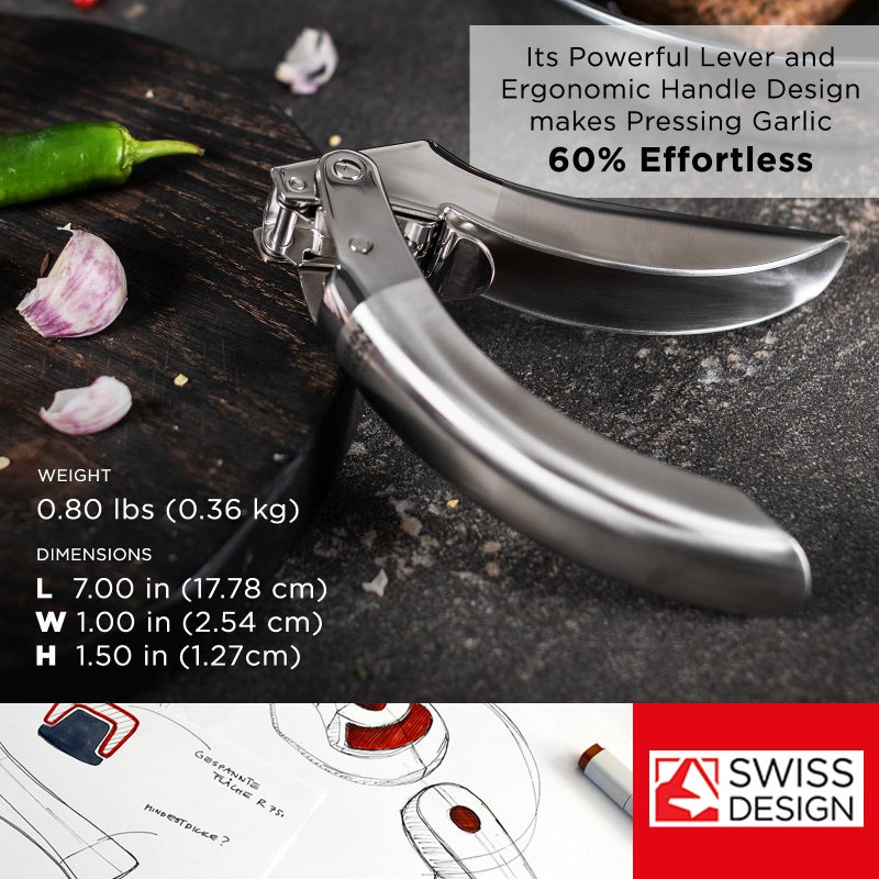 Kuhn Rikon Epicurean Garlic Press, Stainless Steel, 6.5 x 1 x 1.5 inches, Silver - Image 3