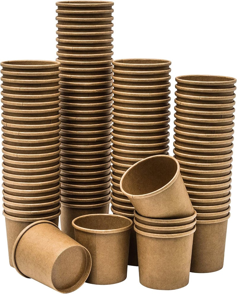 Noble Pack Paper Soup & Ice Cream Cups 100 Count, Paper Disposable Dessert Bowls for Hot or Cold Food, Party Supplies Treat Cups (16 oz, Kraft) - Image 1