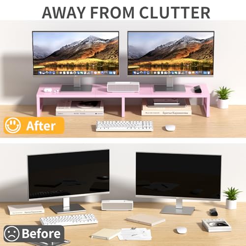 Gugsey Dual Computer Monitor Stand Riser, Desk Organizers and Accessories, Printer & TV Stand, Desk Shelf, Office Desk Accessories & Desktop Workspace Organizer for Office Supplies, Pink - Image 4
