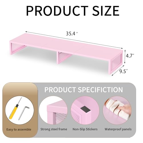 Gugsey Dual Computer Monitor Stand Riser, Desk Organizers and Accessories, Printer & TV Stand, Desk Shelf, Office Desk Accessories & Desktop Workspace Organizer for Office Supplies, Pink - Image 2