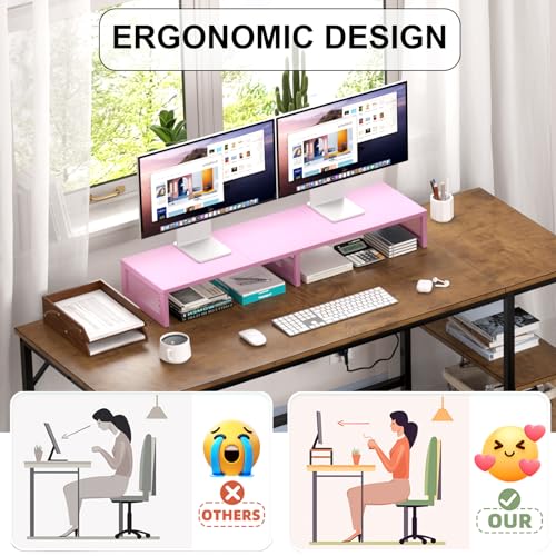 Gugsey Dual Computer Monitor Stand Riser, Desk Organizers and Accessories, Printer & TV Stand, Desk Shelf, Office Desk Accessories & Desktop Workspace Organizer for Office Supplies, Pink - Image 5