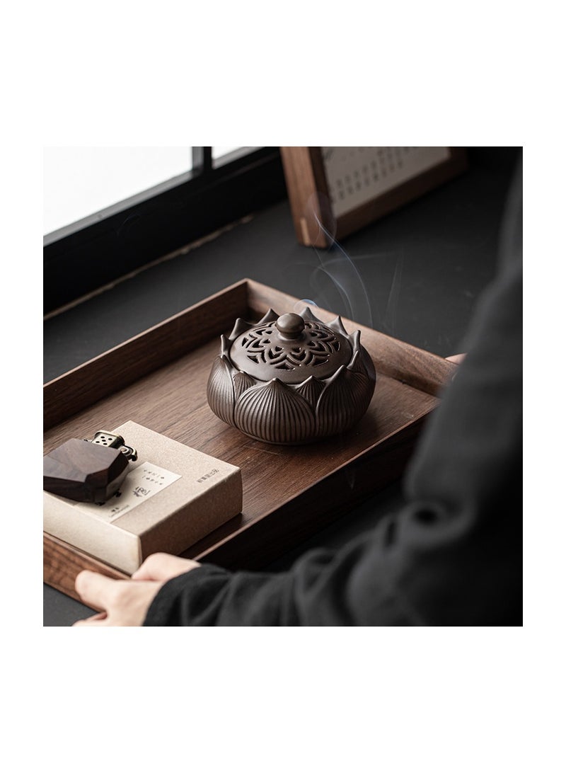 xozgdovg Ceramic lotus incense burner sandalwood household incense ornaments Lotus incense burner (brown) 