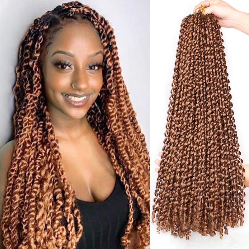 Leeven 7 Packs 24 Inch Passion Twist Hair Long Bohemian Water Wave Crochet Hair for Butterfly Locs Braiding Hair Brown Curly Synthetic Passion Twists Hair Goddess Locs Hair Extensions 30