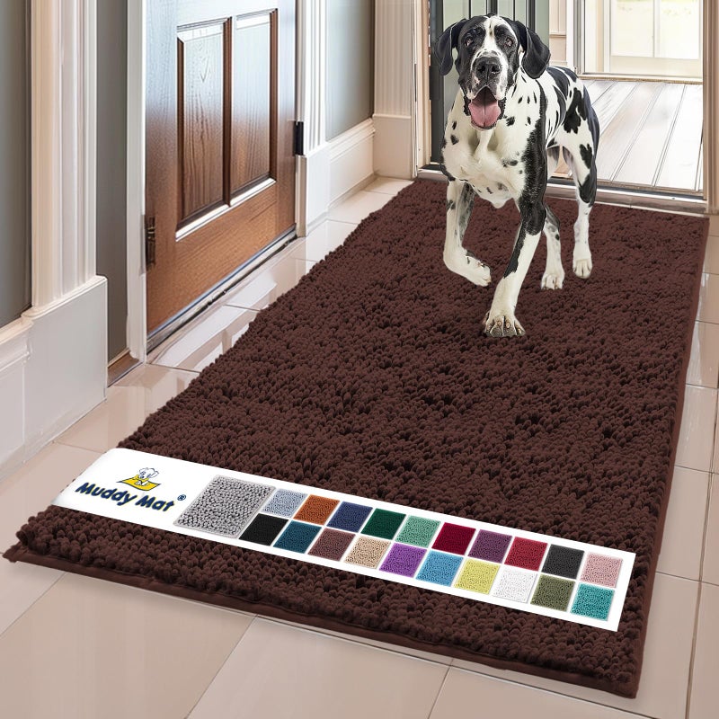 Muddy Mat Super Absorbent Door Mat Indoor Microfiber Quick Dry Chenille Entryway Rug NonSlip Front Door Mat Indoor Mats for Entryway Machine Washable Pet Rug Brown 59x24