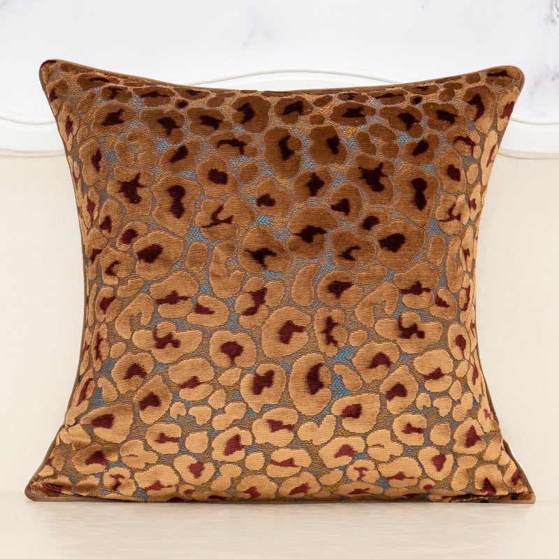 Alerfa Brown Floral Throw Pillow Cover 20 x 20 Inch Cut Velvet Sqaure Luxury Decorative Pillow Cover for Couch Living Room Bedroom - Image 1