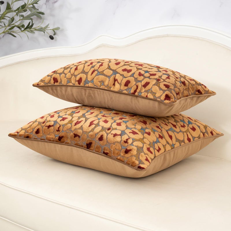 Alerfa Brown Floral Throw Pillow Cover 20 x 20 Inch Cut Velvet Sqaure Luxury Decorative Pillow Cover for Couch Living Room Bedroom - Image 5