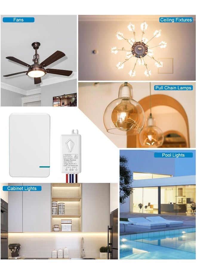 Wireless Light Switch and Receiver Kit No Wiring No WiFi Remote Control Wall Switch for LED Lights Lamps Ceiling Fixture 600ft RF Range 80-275V Wide Input 10Year Battery Life  - Image 2