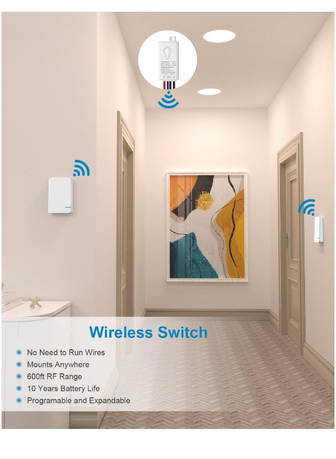 Wireless Light Switch and Receiver Kit No Wiring No WiFi Remote Control Wall Switch for LED Lights Lamps Ceiling Fixture 600ft RF Range 80-275V Wide Input 10Year Battery Life  - Image 3