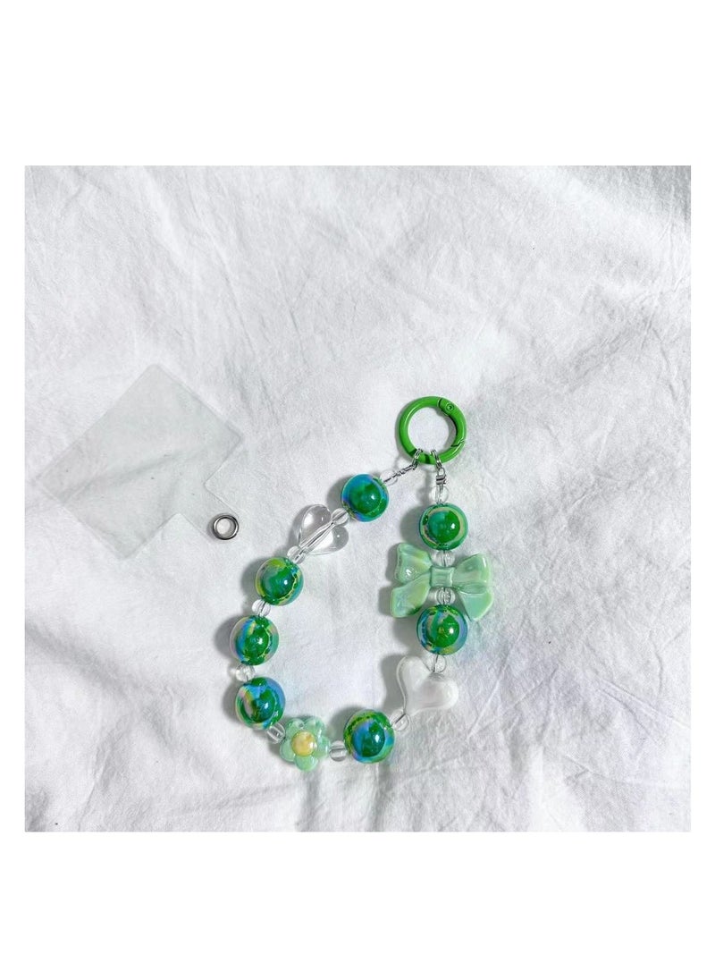 hiwonka - 2 Pcs Beaded Love Phone Charm Wrist Strap，Stationery Decoration Charm, Handmade Phone Chain with Short U Disk Pendant，Bag Charms，For Women Girls - Image 1