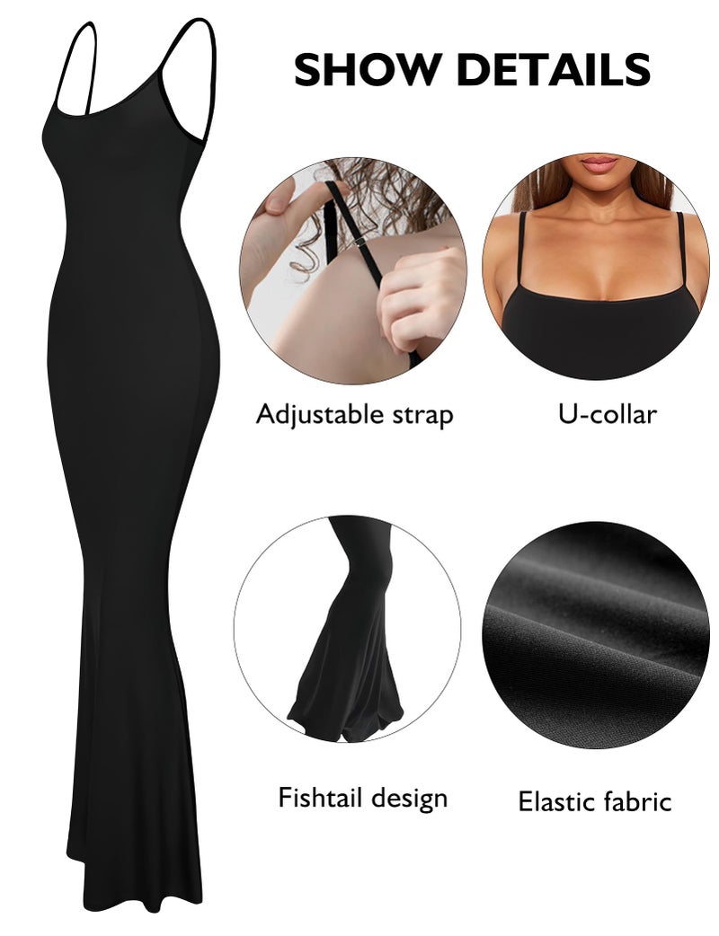 Buauty Womens Summer Dress Bodycon Maxi Dress Sleeveless Casual Long Dresses 2025 Spaghetti Strap Slip Elegant Evening Party Black - Image 4