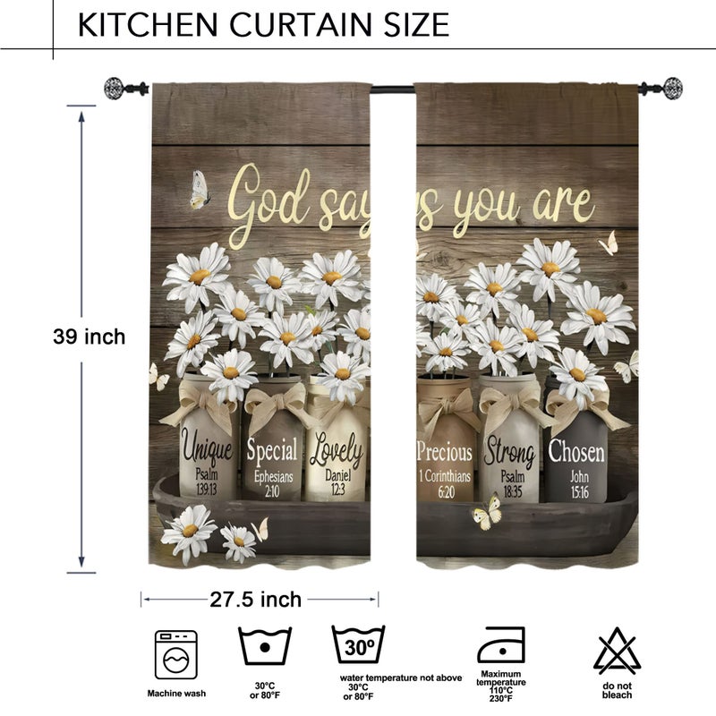Famiffty Brown Daisy Vintage Country Kitchen Curtains 27.5W X 39L Inch 2 Panels Rod Pocket Rustic Farmhouse Floral Inspirational Small Short Cafe Tier Curtains Cottage Style Window Drapes Treatment - Image 4