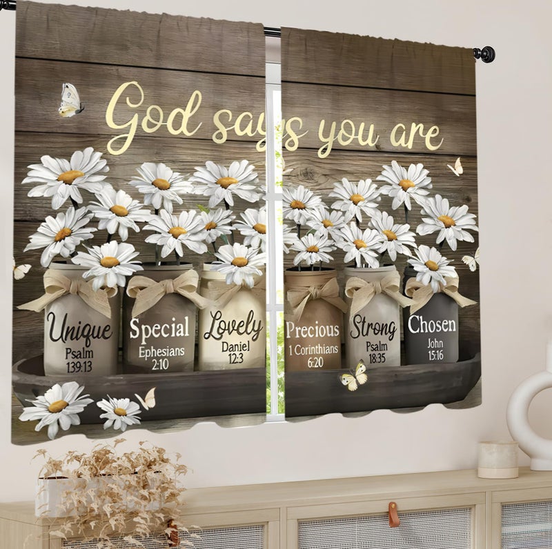 Famiffty Brown Daisy Vintage Country Kitchen Curtains 27.5W X 39L Inch 2 Panels Rod Pocket Rustic Farmhouse Floral Inspirational Small Short Cafe Tier Curtains Cottage Style Window Drapes Treatment - Image 3