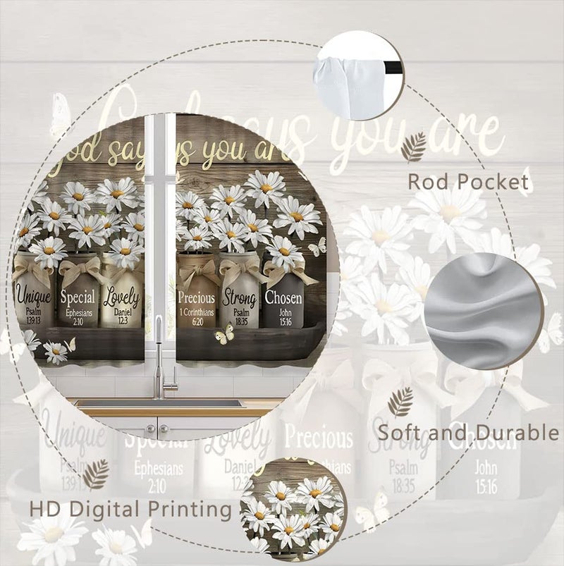 Famiffty Brown Daisy Vintage Country Kitchen Curtains 27.5W X 39L Inch 2 Panels Rod Pocket Rustic Farmhouse Floral Inspirational Small Short Cafe Tier Curtains Cottage Style Window Drapes Treatment - Image 5