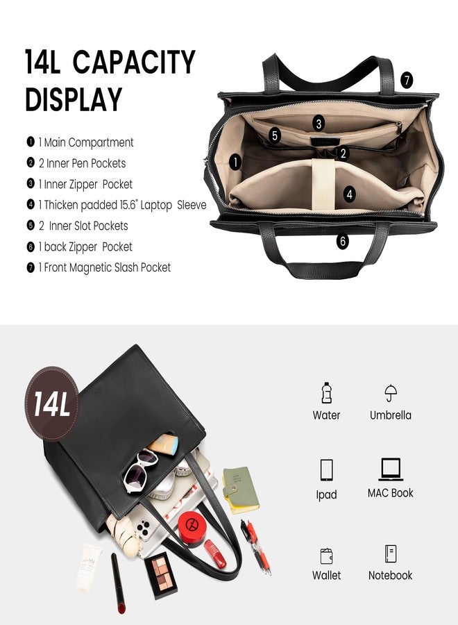 befen Genuine Leather Tote Bag for Women Work,Black Leather Tote Bag,Large Women's Zippered Shoulder Bags Purses Satchel Handbags with Top Handles Work Purse for Daily Travel - Image 5