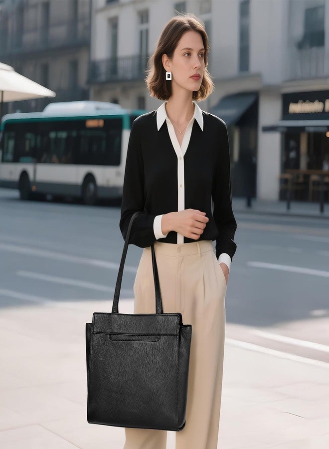 befen Genuine Leather Tote Bag for Women Work,Black Leather Tote Bag,Large Women's Zippered Shoulder Bags Purses Satchel Handbags with Top Handles Work Purse for Daily Travel - Image 2