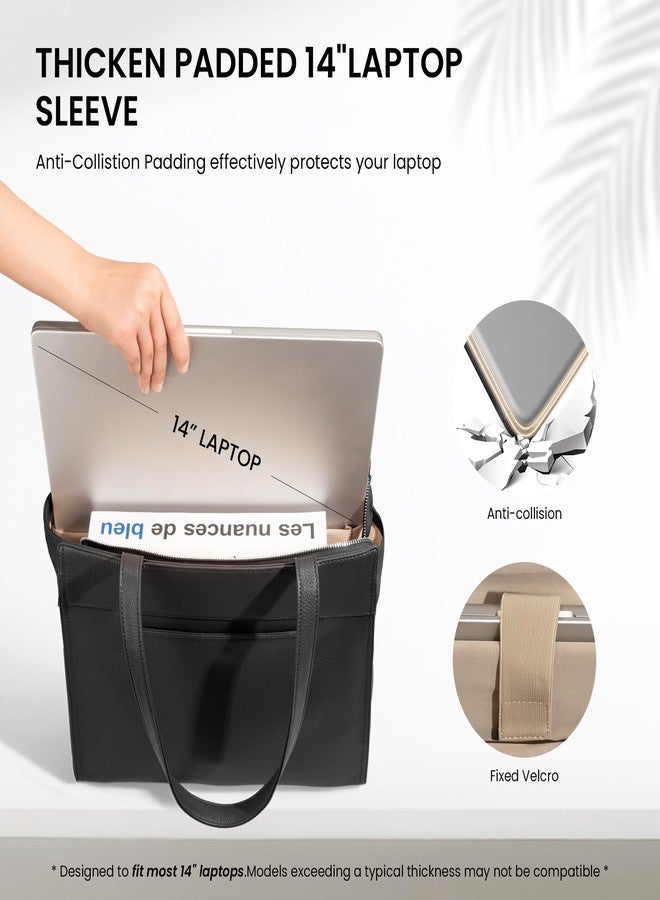 befen Genuine Leather Tote Bag for Women Work,Black Leather Tote Bag,Large Women's Zippered Shoulder Bags Purses Satchel Handbags with Top Handles Work Purse for Daily Travel - Image 3