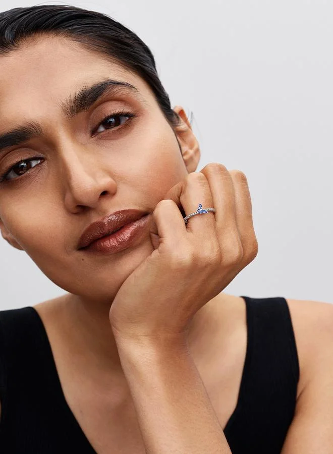 PANDORA Butterfly sterling silver ring with cornflower blue crystal and clear cubic zirconia