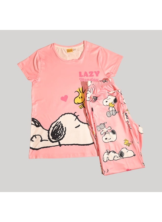 Peanuts PEANUT WOMENS SHORT SLEEVE PAJAMA SETS , SILKY POLYESTER  - Image 1