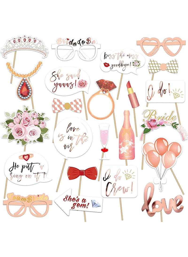 Wedding Bridal Shower Photo Booth Props, 23 Pieces Rose Gold Bachelorette Party Decorations Photo Booth for Bridal Shower Bride to Be Girls Night Out Hen Party Gift Accessories Wedding Favor Supplies - Image 1