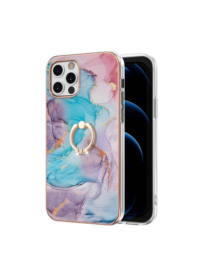 زبون جراب لهاتف iPhone 12 Pro بنمط طلاء كهربائي IMD TPU مقاوم للصدمات مع حامل حلقي من حجر الراين - Image 2