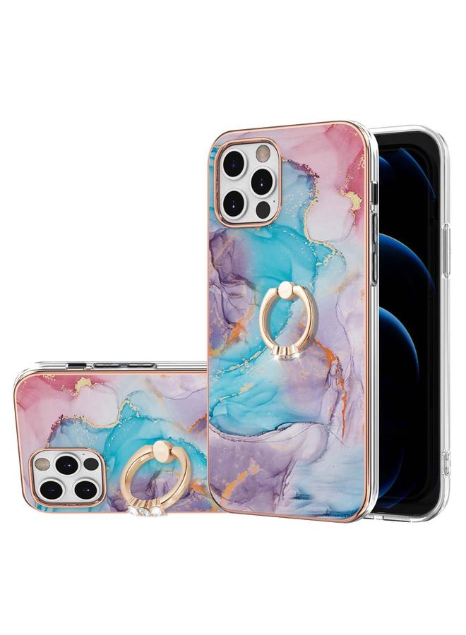 زبون جراب لهاتف iPhone 12 Pro بنمط طلاء كهربائي IMD TPU مقاوم للصدمات مع حامل حلقي من حجر الراين - Image 1