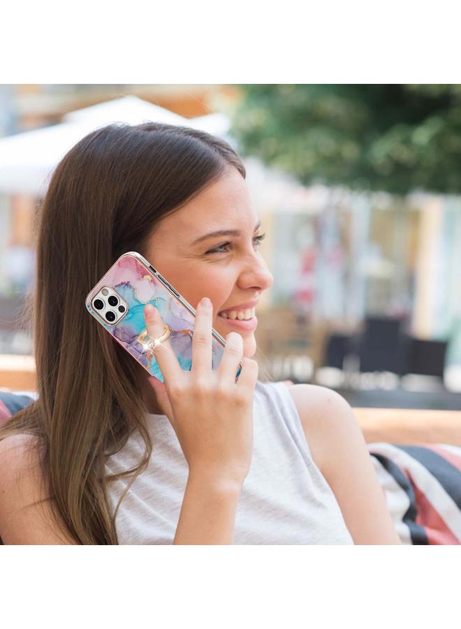 زبون جراب لهاتف iPhone 12 Pro بنمط طلاء كهربائي IMD TPU مقاوم للصدمات مع حامل حلقي من حجر الراين - Image 4