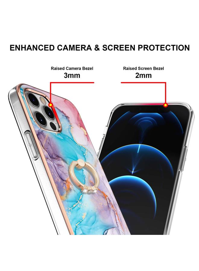 زبون جراب لهاتف iPhone 12 Pro بنمط طلاء كهربائي IMD TPU مقاوم للصدمات مع حامل حلقي من حجر الراين - Image 3