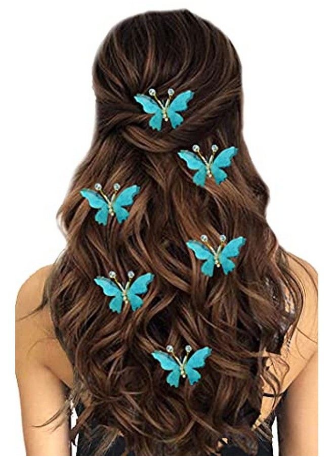 Hair Flare - Women Artificial Butterfly Design with Stone Flower Hair Accessories And HairPin Sky Blue 2232 - Image 1