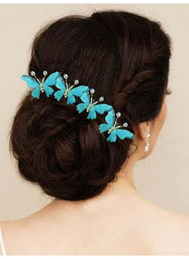 Hair Flare - Women Artificial Butterfly Design with Stone Flower Hair Accessories And HairPin Sky Blue 2232 - Image 1