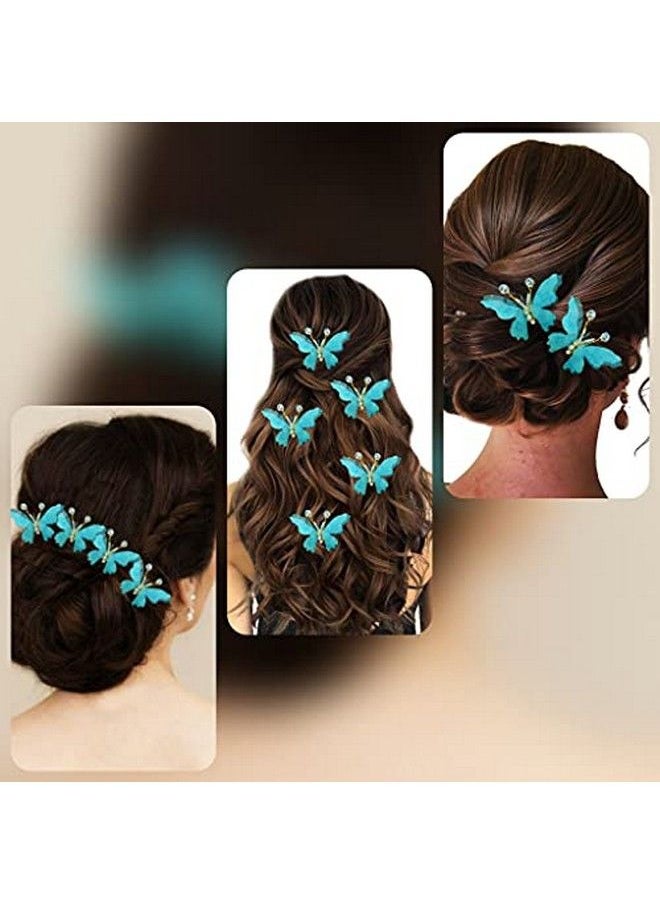 Hair Flare - Women Artificial Butterfly Design with Stone Flower Hair Accessories And HairPin Sky Blue 2232 - Image 1