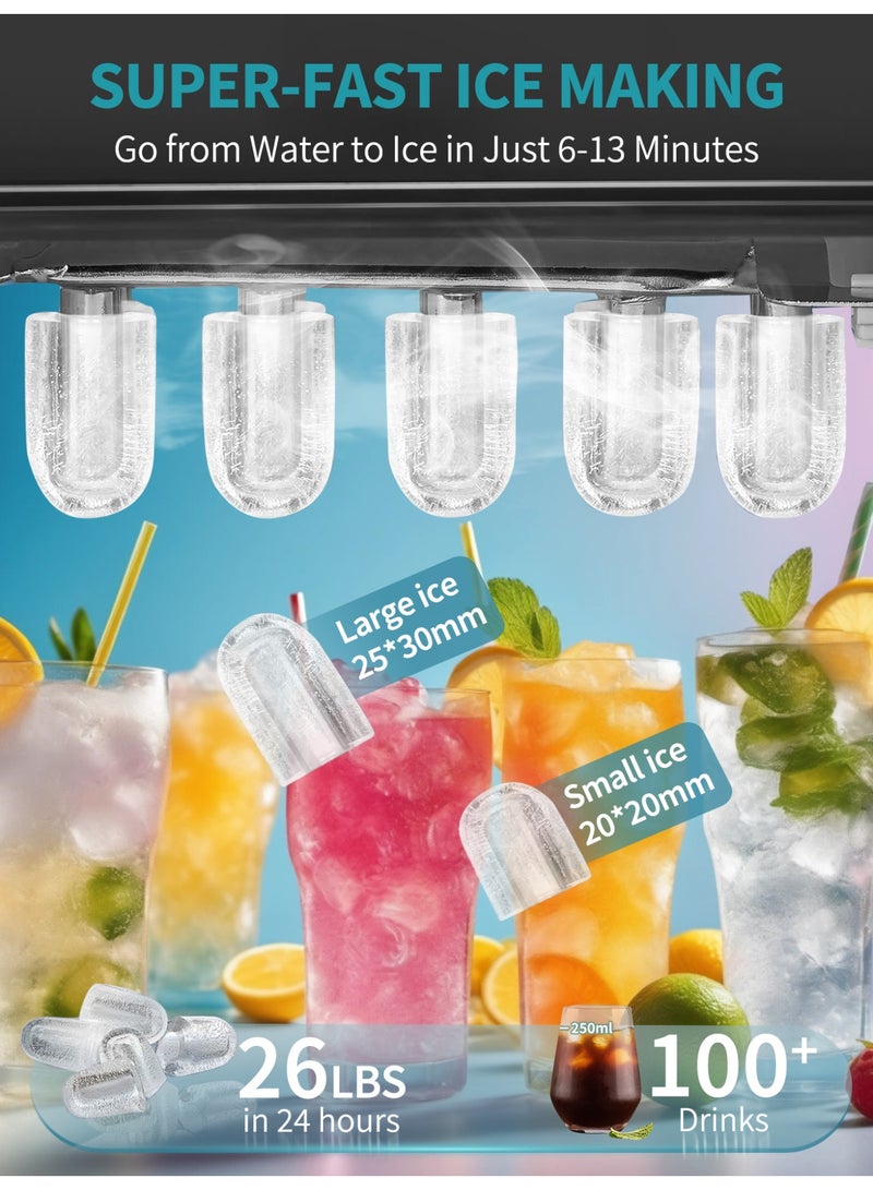 بريتيل صانعة ثلج محمولة، تُوضع على الطاولة، مع مقبض حمل، تُحضّر الثلج بسرعة في 6 دقائق، تنظيف ذاتي، مكعبات ثلج بحجمين، 9 قطع، دورة تشغيل 12 كجم - 24 ساعة، خزان 1.3 لتر، مناسبة للحفلات المنزلية والسيارات الترفيهية والتخييم، لون أسود - Image 3