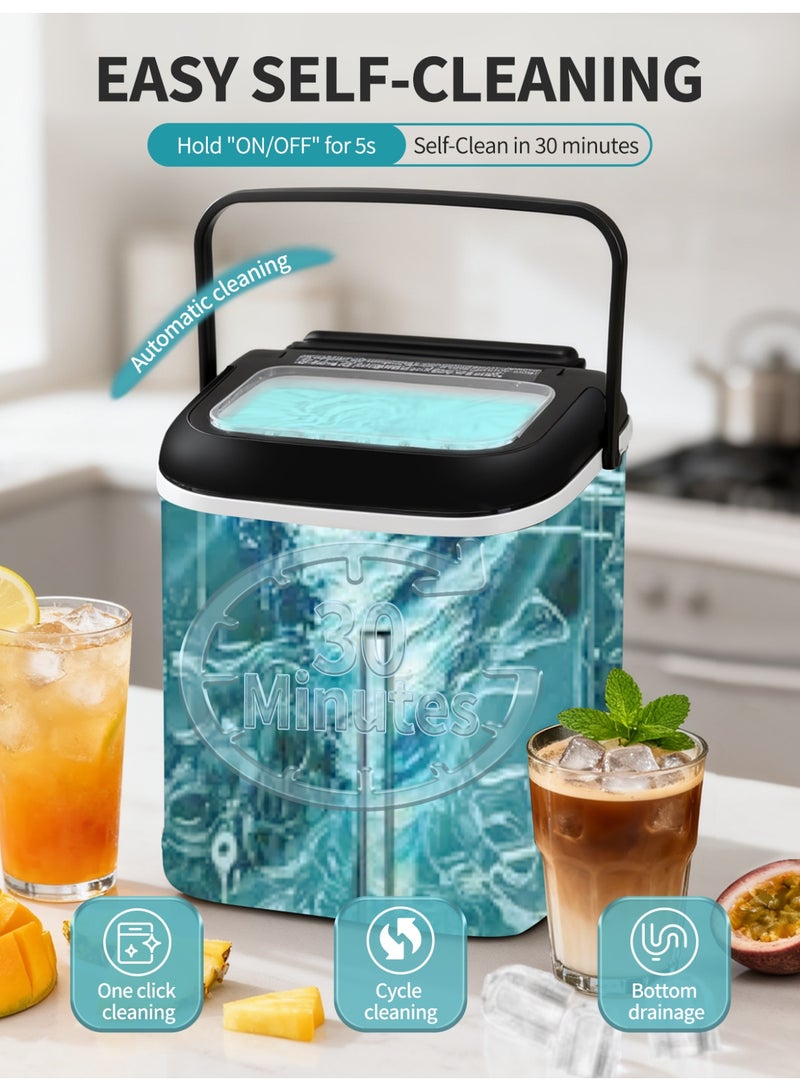 بريتيل صانعة ثلج محمولة، تُوضع على الطاولة، مع مقبض حمل، تُحضّر الثلج بسرعة في 6 دقائق، تنظيف ذاتي، مكعبات ثلج بحجمين، 9 قطع، دورة تشغيل 12 كجم - 24 ساعة، خزان 1.3 لتر، مناسبة للحفلات المنزلية والسيارات الترفيهية والتخييم، لون أسود - Image 5
