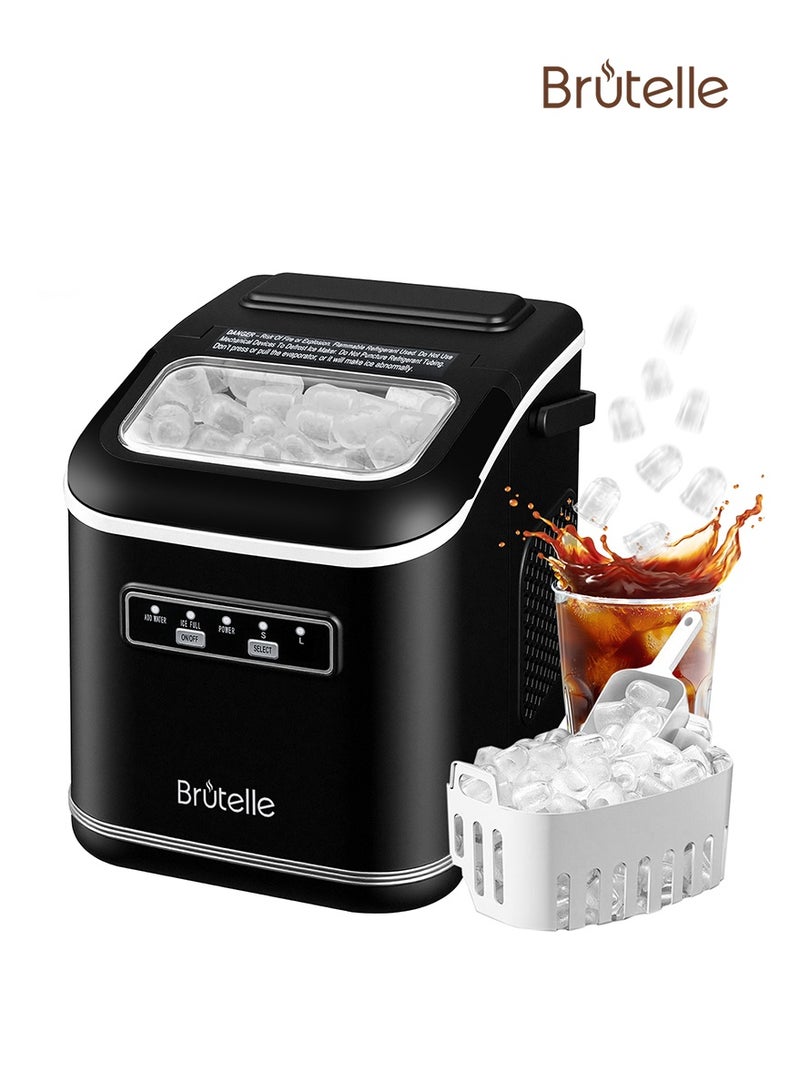 بريتيل صانعة ثلج محمولة، تُوضع على الطاولة، مع مقبض حمل، تُحضّر الثلج بسرعة في 6 دقائق، تنظيف ذاتي، مكعبات ثلج بحجمين، 9 قطع، دورة تشغيل 12 كجم - 24 ساعة، خزان 1.3 لتر، مناسبة للحفلات المنزلية والسيارات الترفيهية والتخييم، لون أسود - Image 1