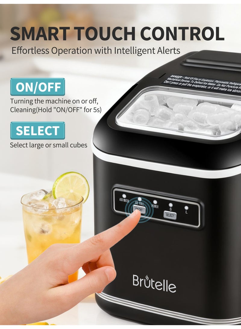 بريتيل صانعة ثلج محمولة، تُوضع على الطاولة، مع مقبض حمل، تُحضّر الثلج بسرعة في 6 دقائق، تنظيف ذاتي، مكعبات ثلج بحجمين، 9 قطع، دورة تشغيل 12 كجم - 24 ساعة، خزان 1.3 لتر، مناسبة للحفلات المنزلية والسيارات الترفيهية والتخييم، لون أسود - Image 4