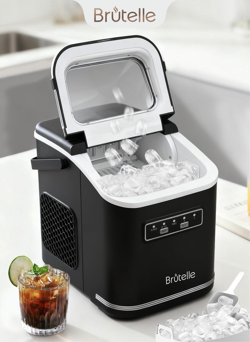 Brutelle Ice Maker Countertop Portable Ice Machine with Carry Handle 6 Mins Fast Ice Making Self-Clean 2 Size Ice Cubes 9 Pcs Cycle 12KG in 24Hrs 1.3L Tank for Home Party RV Camping Black - Image 1