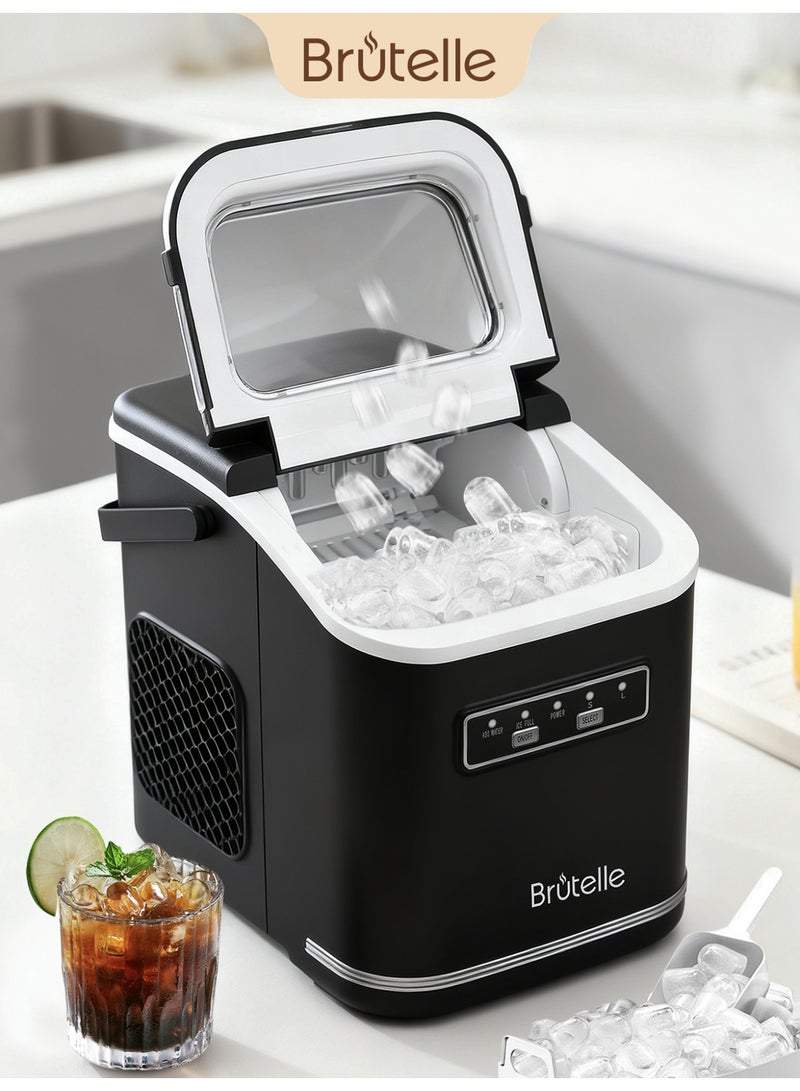 Brutelle Ice Maker Countertop Portable Ice Machine with Carry Handle 6 Mins Fast Ice Making Self-Clean 2 Size Ice Cubes 9 Pcs Cycle 12KG in 24Hrs 1.3L Tank for Home Party RV Camping Black - Image 1