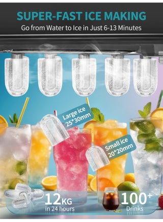 Ice Maker Countertop Portable Ice Machine with Carry Handle 6 Mins Fast Ice Making Self-Clean 2 Size Ice Cubes 9 Pcs Cycle 12KG in 24Hrs 1.3L Tank for Home Party RV Camping Black - view 3