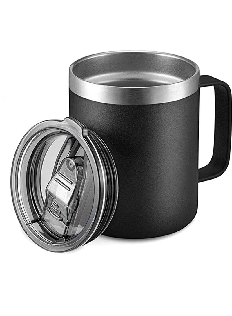SYOSI 12oz Black Stainless Steel Insulated Coffee Mug with Handle Double Wall Vacuum Travel Mug Tumbler Cup with Sliding Lid for Hot and Cold Drinks Tea  - Image 1