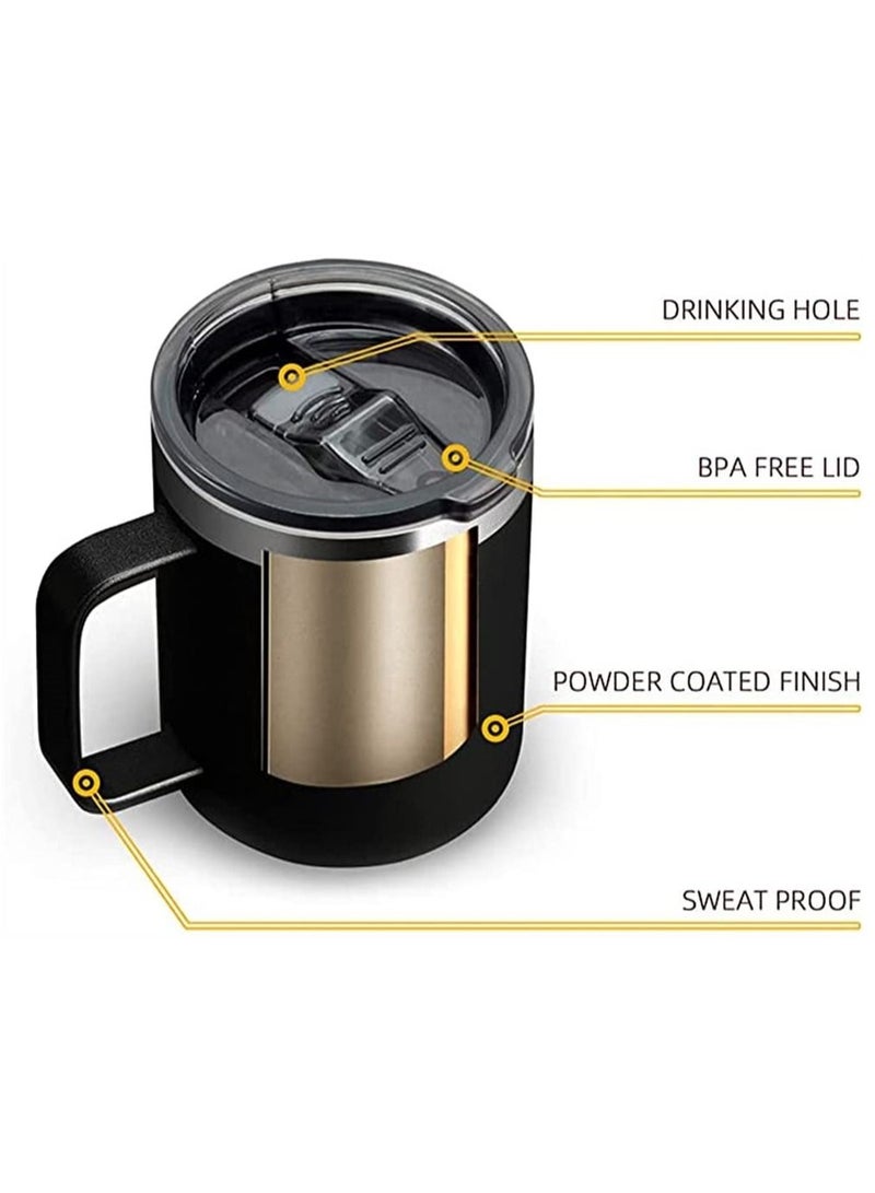SYOSI 12oz Black Stainless Steel Insulated Coffee Mug with Handle Double Wall Vacuum Travel Mug Tumbler Cup with Sliding Lid for Hot and Cold Drinks Tea  - Image 2