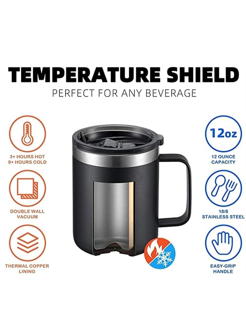 SYOSI 12oz Black Stainless Steel Insulated Coffee Mug with Handle Double Wall Vacuum Travel Mug Tumbler Cup with Sliding Lid for Hot and Cold Drinks Tea  - Image 5